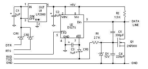 Figure 12: PC serial COM port to MicroLAN true ground adapter